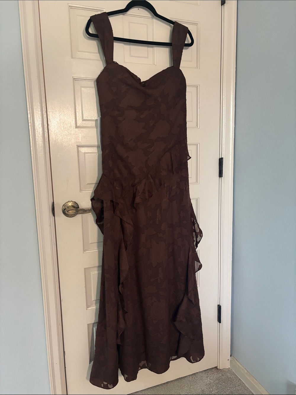 Azazie Brown Maxi Dress with Ruffled Panels
